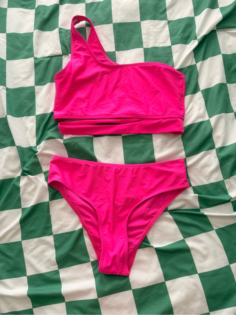 Hot Pink One-Shoulder Bikini Set